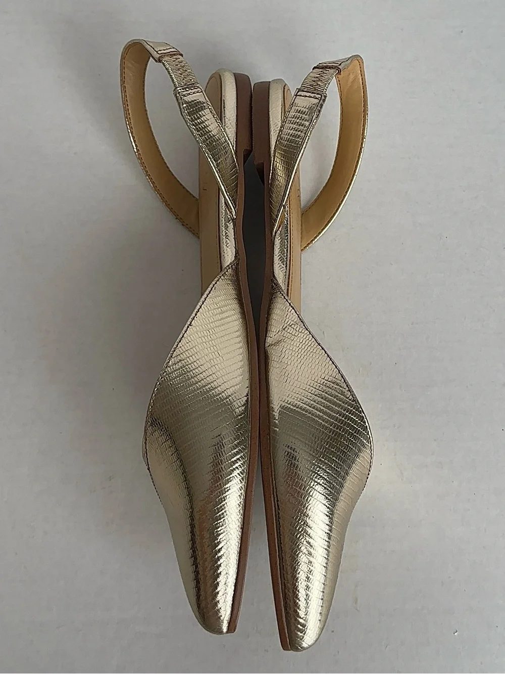 Crew Factory Metallic Gold Lizard Slingback Flats Pointed Toe Women’s 7.5